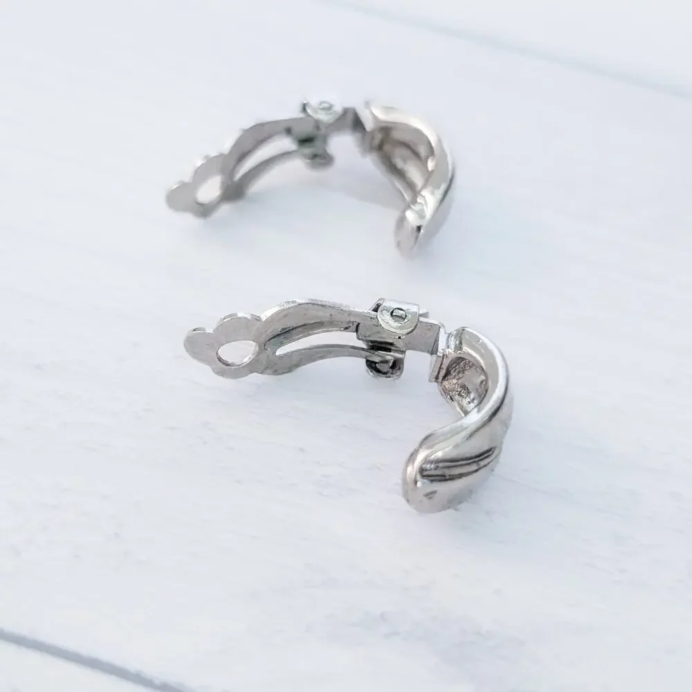 Vintage Clip On Earrings Silver Tone Stylish Hoop Like 7/8